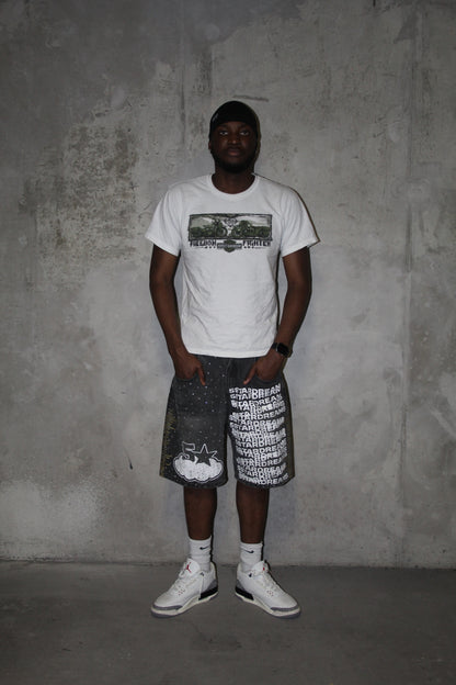 Washed Black Denim Shorts