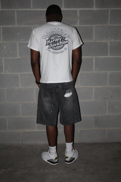 Washed Black Denim Shorts